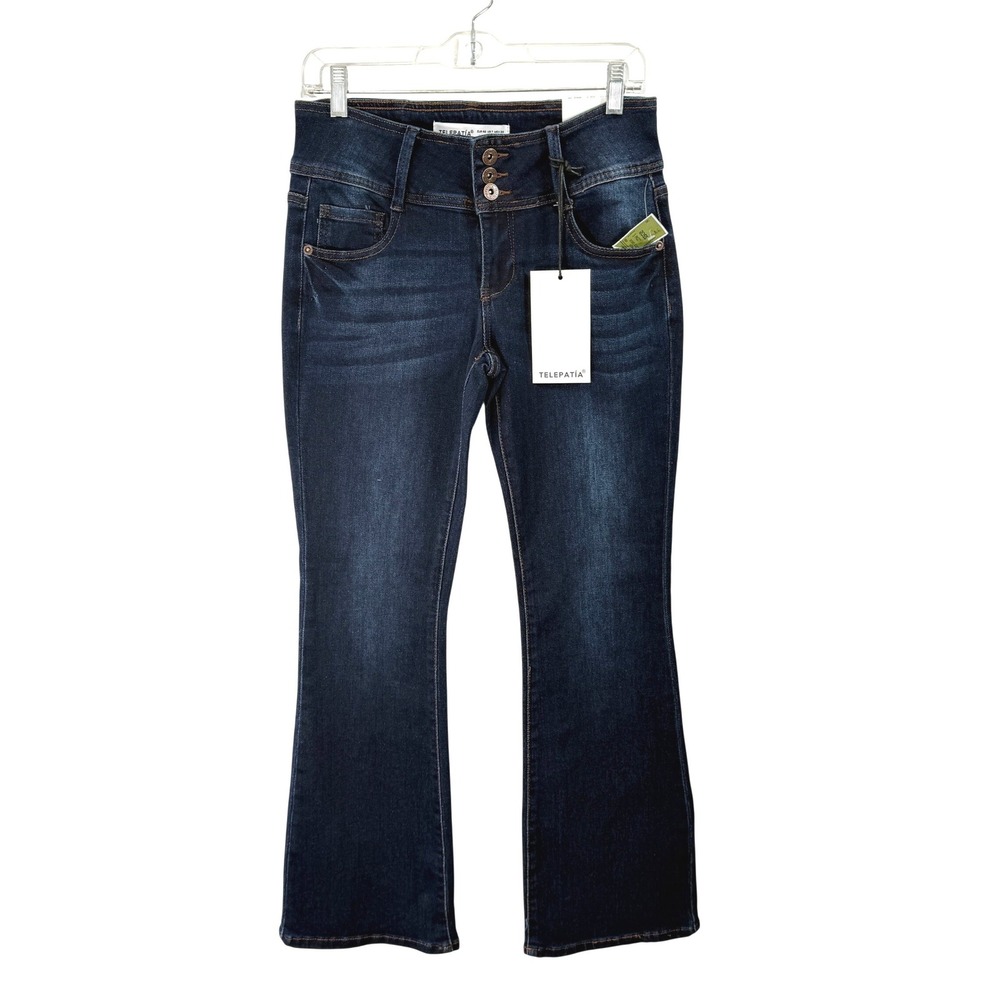 TELEPATIA‎ New Womens Mid Rise Bootcut Jeans Dark Wash Size 28 western y2k retro
